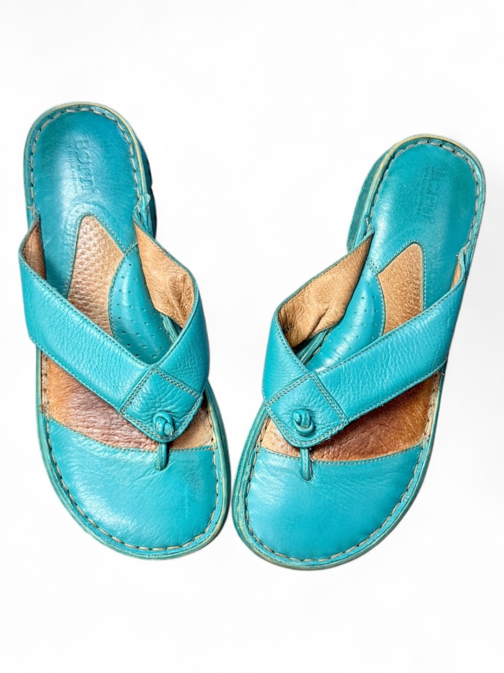 Born Teal Leather Thong Sandals